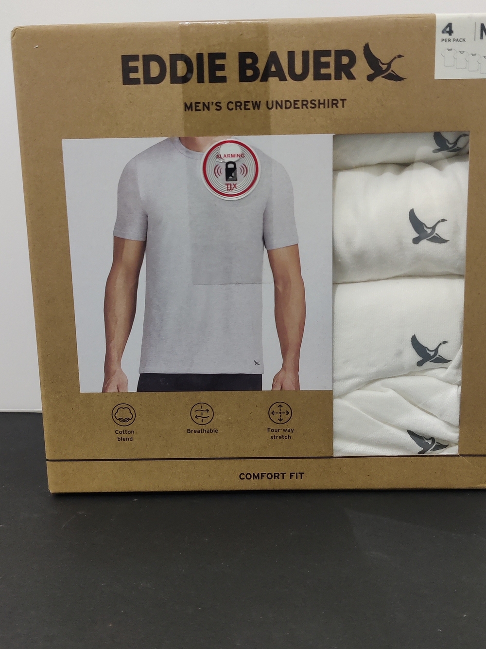 4PK EDDIE BAUER MENS CREW NECK WHITE UNDERSHIRT COTTON SHIRT SHORT SLEEVE Sz. M